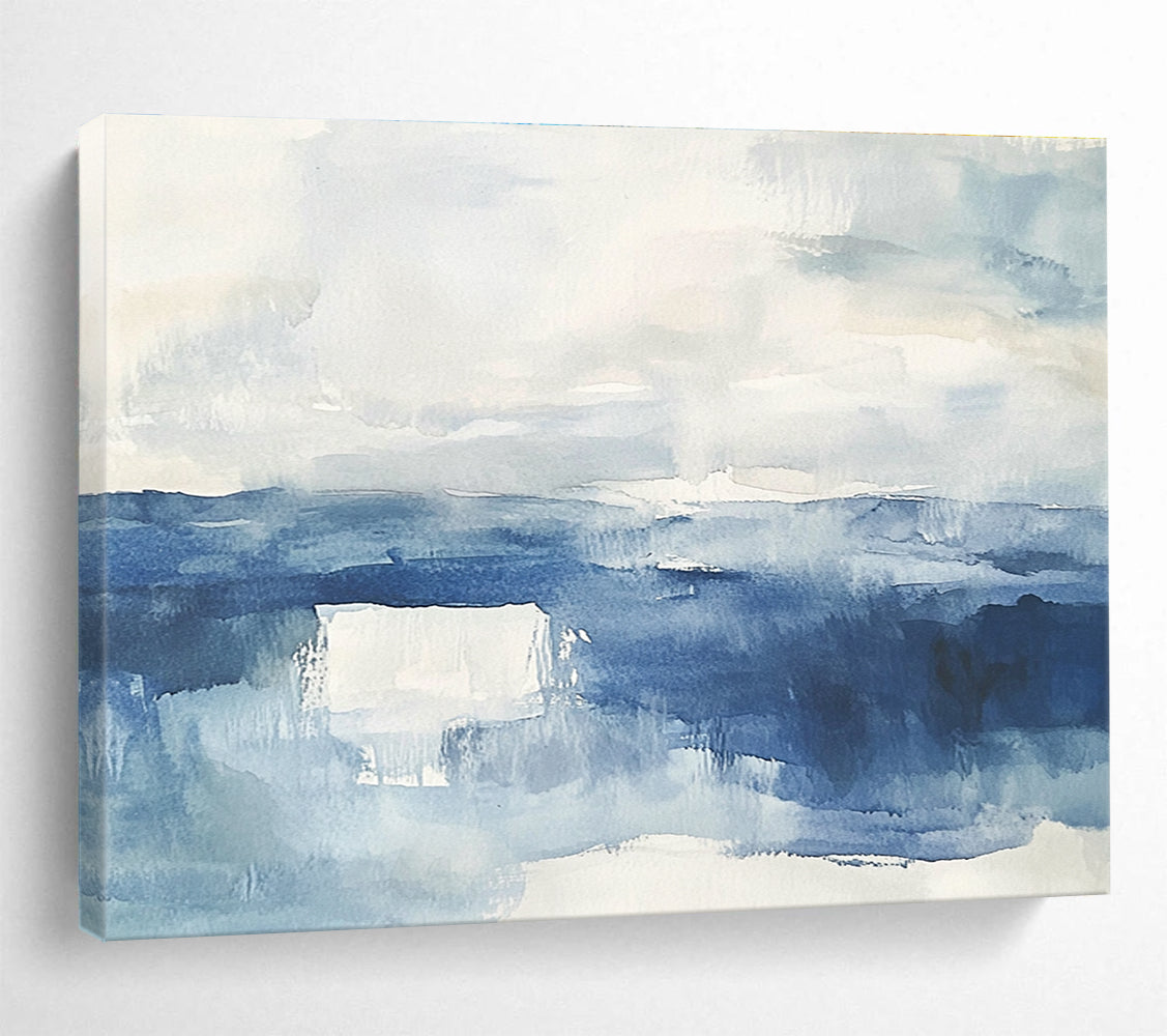 Blue Watercolor Seascape Abstract Painting with Calm, Fluid Beauty ABS448