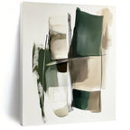 Green Beige Abstract Painting with Layered Geometry WINK560
