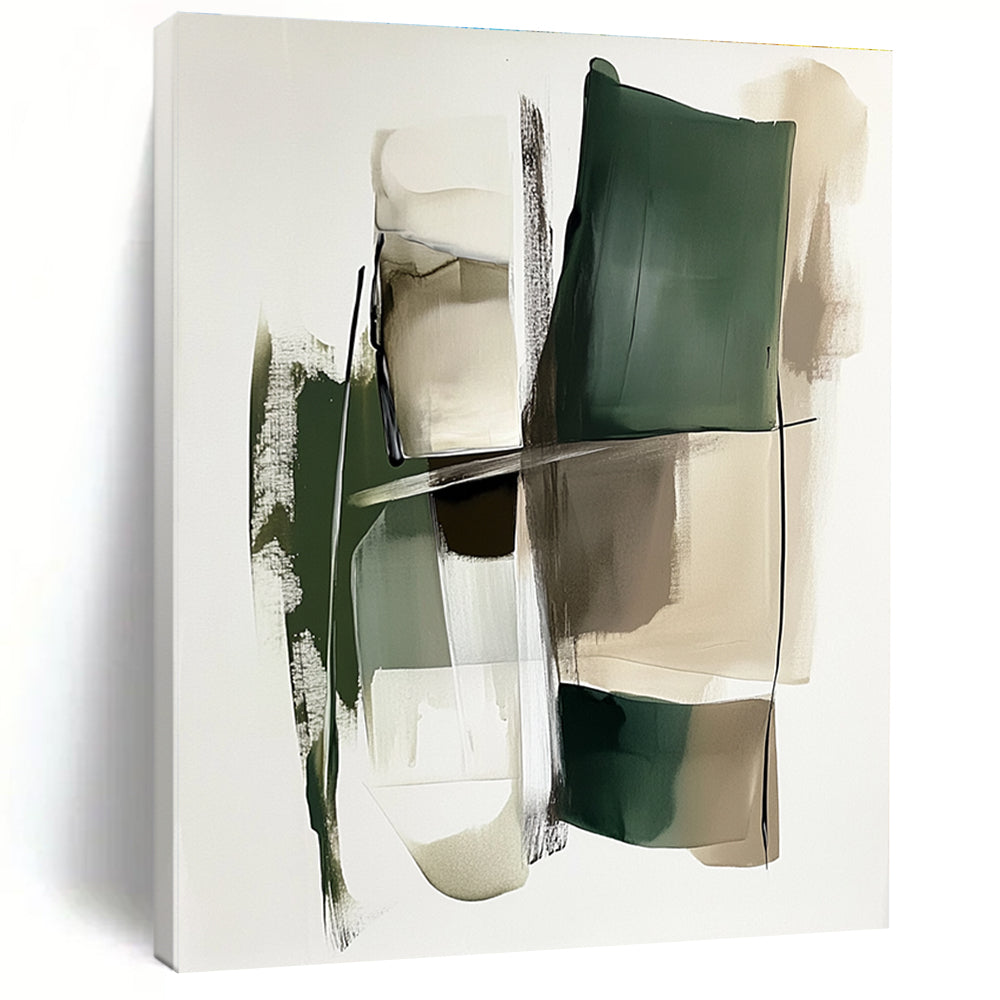 Green Beige Abstract Painting with Layered Geometry WINK560