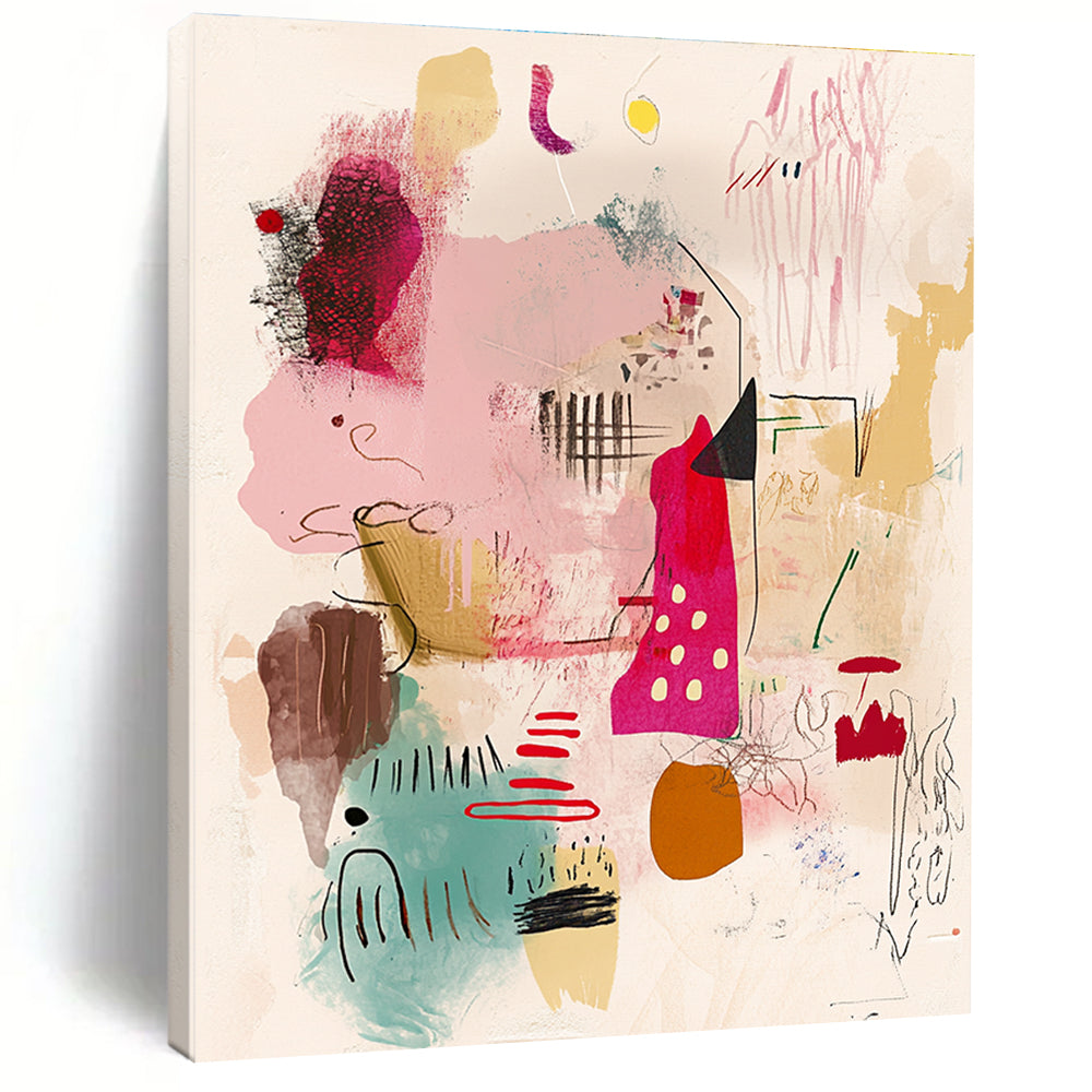 Whimsical Shape Collage Abstract Painting with Childlike Wonder WINK204