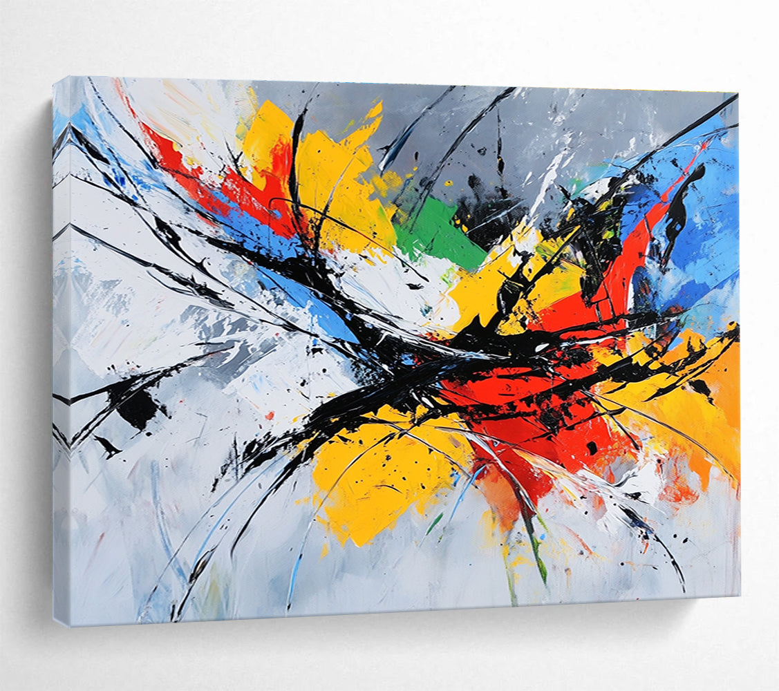 Colorful Expressive Splatter with Dynamic Black Lines Abstract Painting ABS332