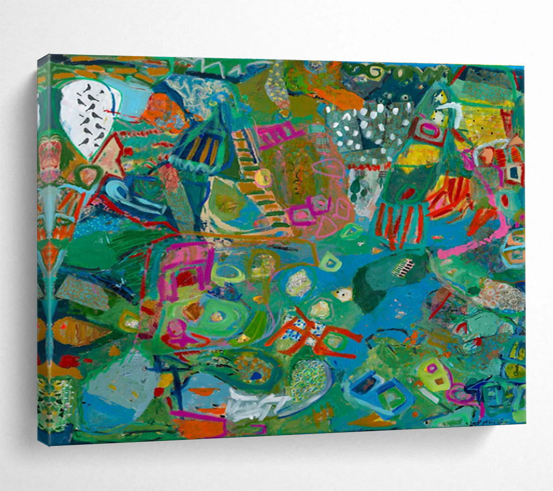 Vibrant Green Abstract Painting for Eco - Friendly Business Lounges YHT235