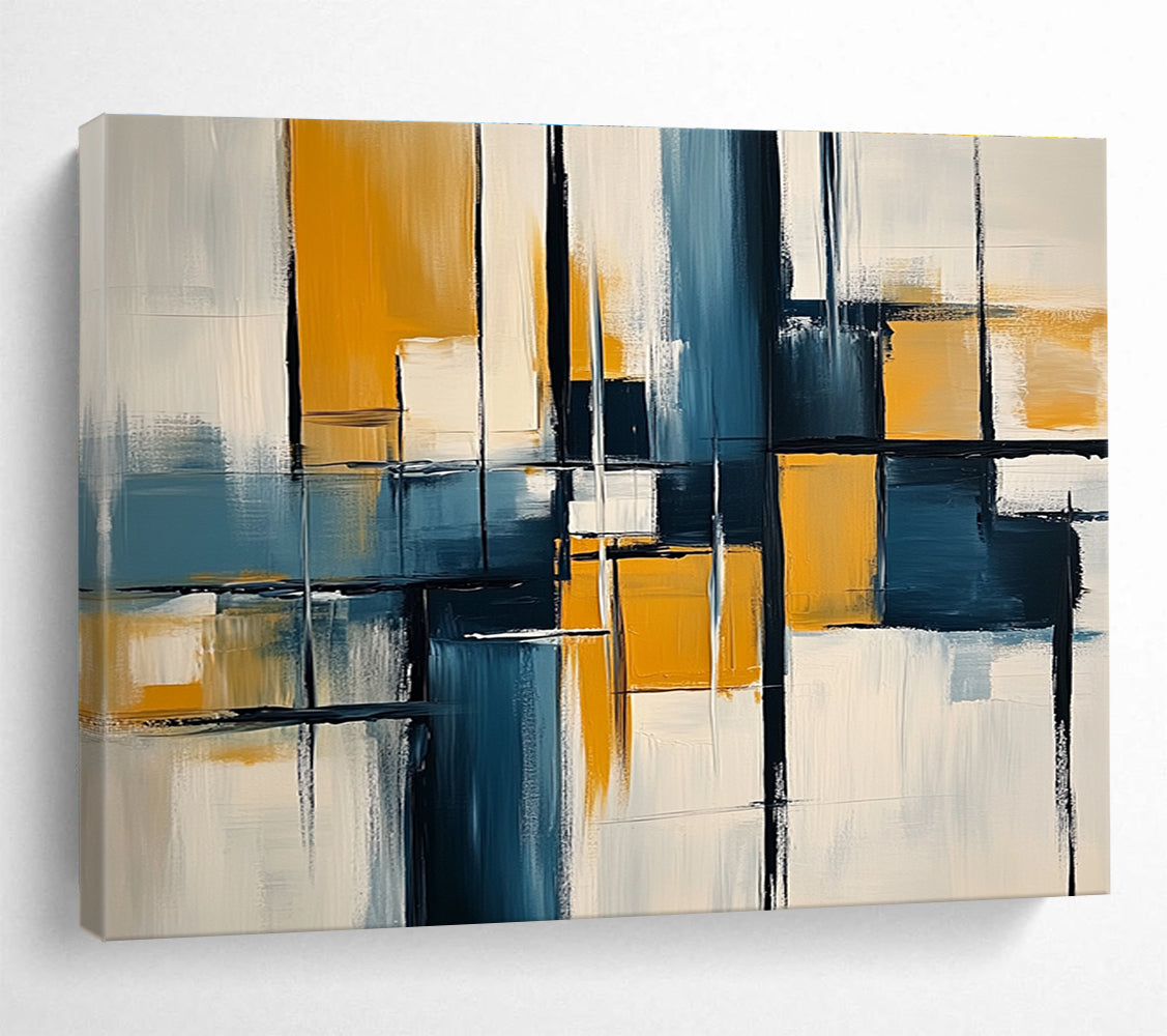 Blue, Yellow, and Black Abstract Painting ABS588