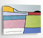 Geometric Color - Blocked Landscape Abstract Painting with Bold Outlines ABS222