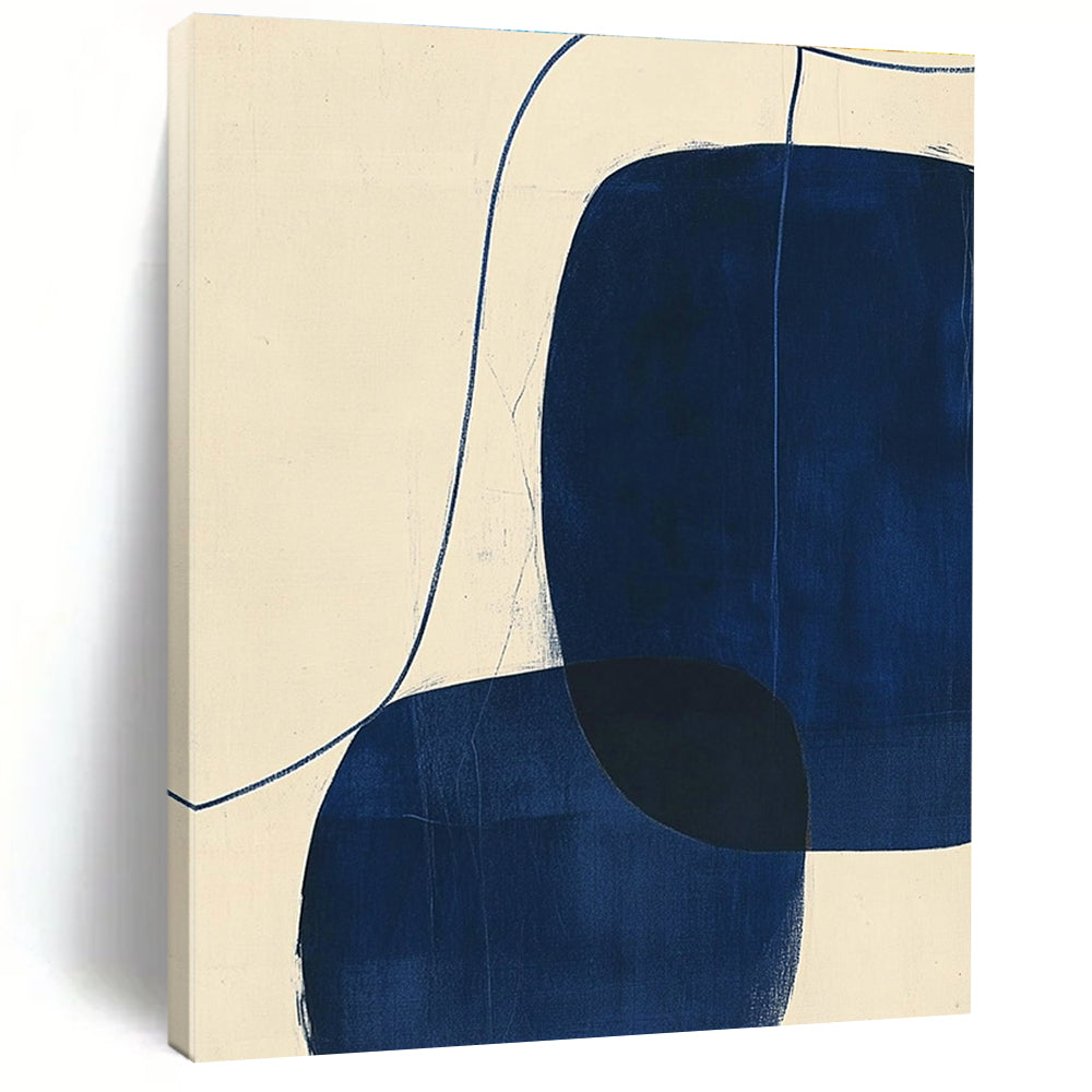 Blue - Shaped Abstract Painting with Fluid Lines WINK856