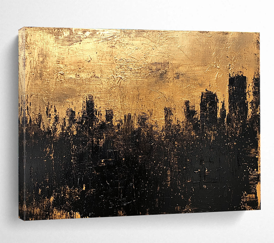 Golden City Silhouette Abstract Painting ABS302