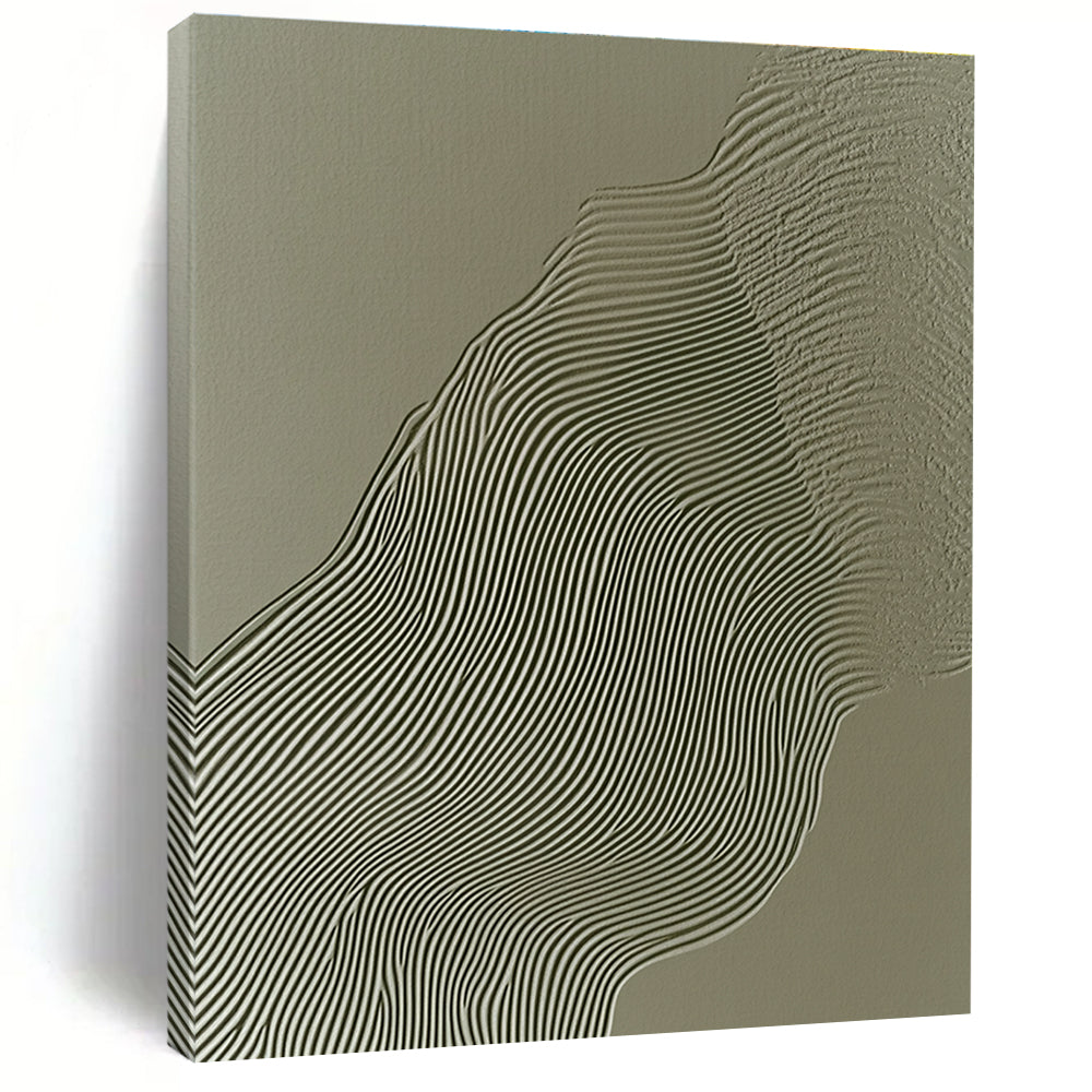 Green Wavy Lines on Grey Abstract Painting with Textured Patterns GAB0063