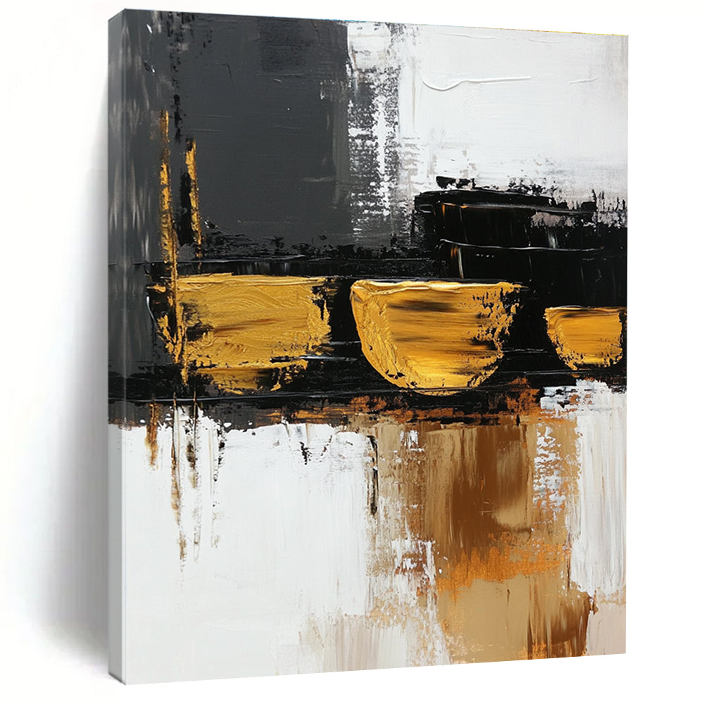 Gold - Black Abstract Shapes Painting with Bold Simplicity WINK368