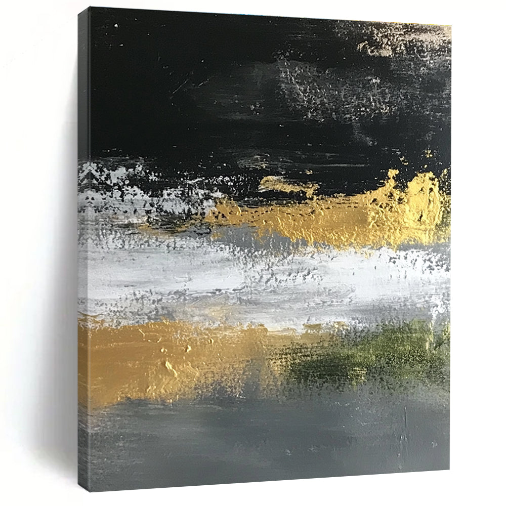 Black, Gold, and Gray Abstract Painting with Luxe Accents WINK248