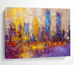Colorful Cityscape Abstract Painting with Dynamic, Urban Energy ABS514