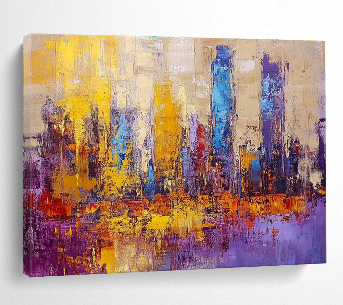 Colorful Cityscape Abstract Painting with Dynamic, Urban Energy ABS514