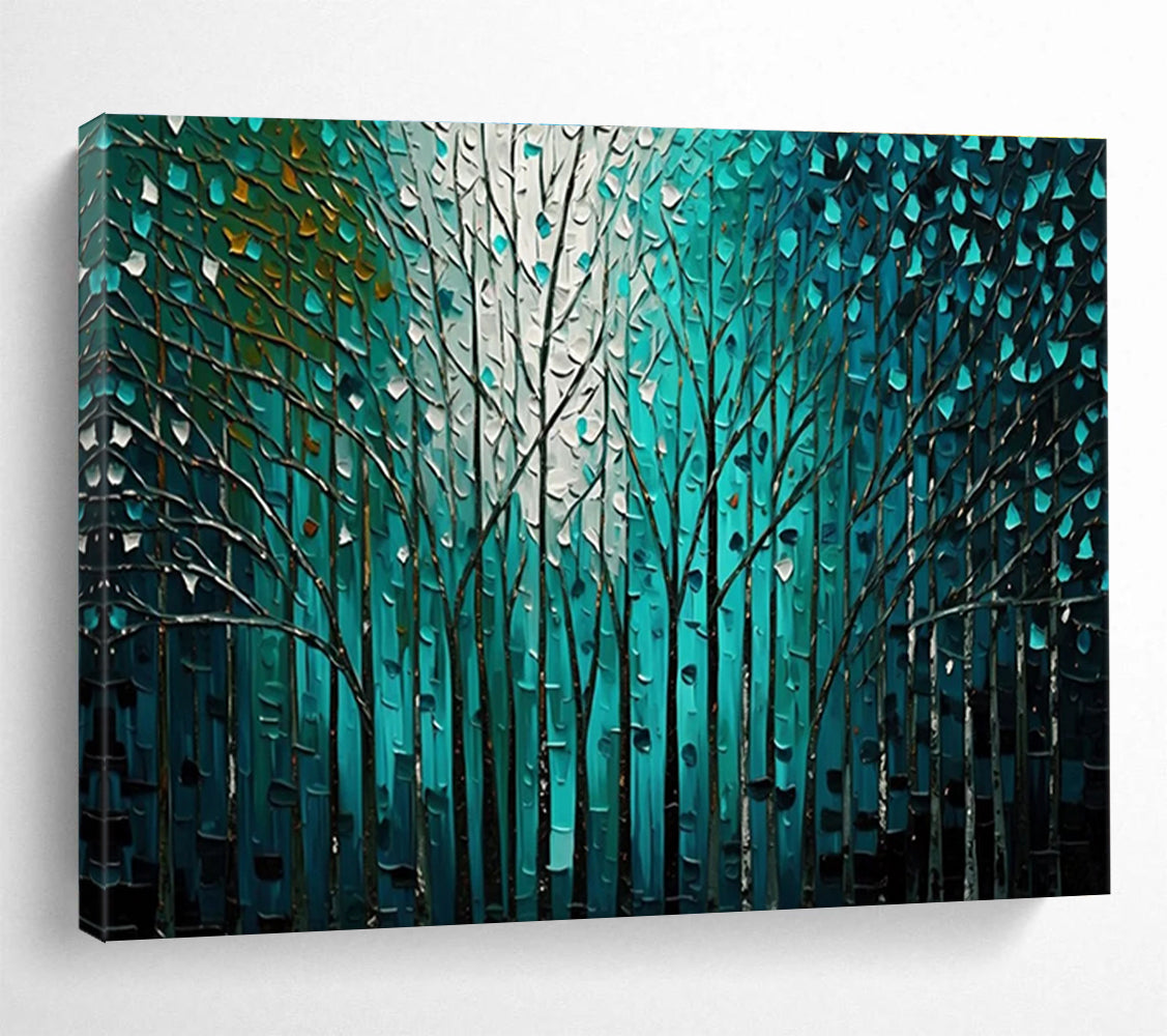 Blue Forest Trees Abstract Painting for Nature - Inspired Offices YHT311