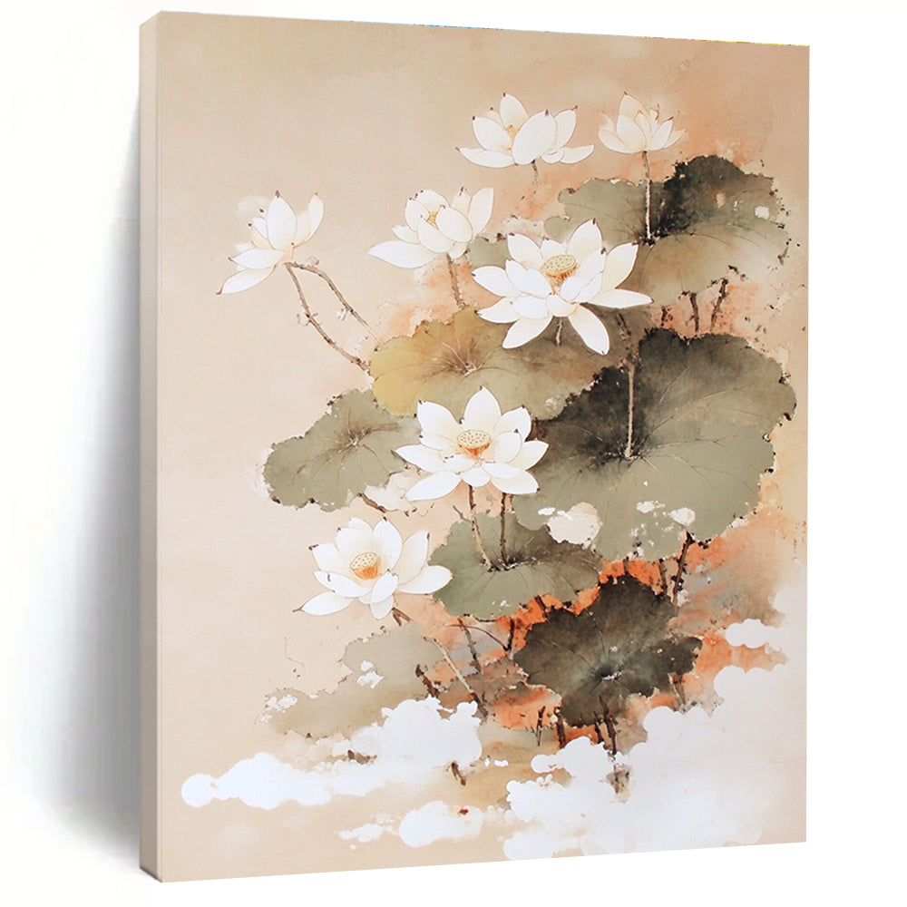 Traditional Lotus Flowers Elegant Floral Abstract Painting GAB0271
