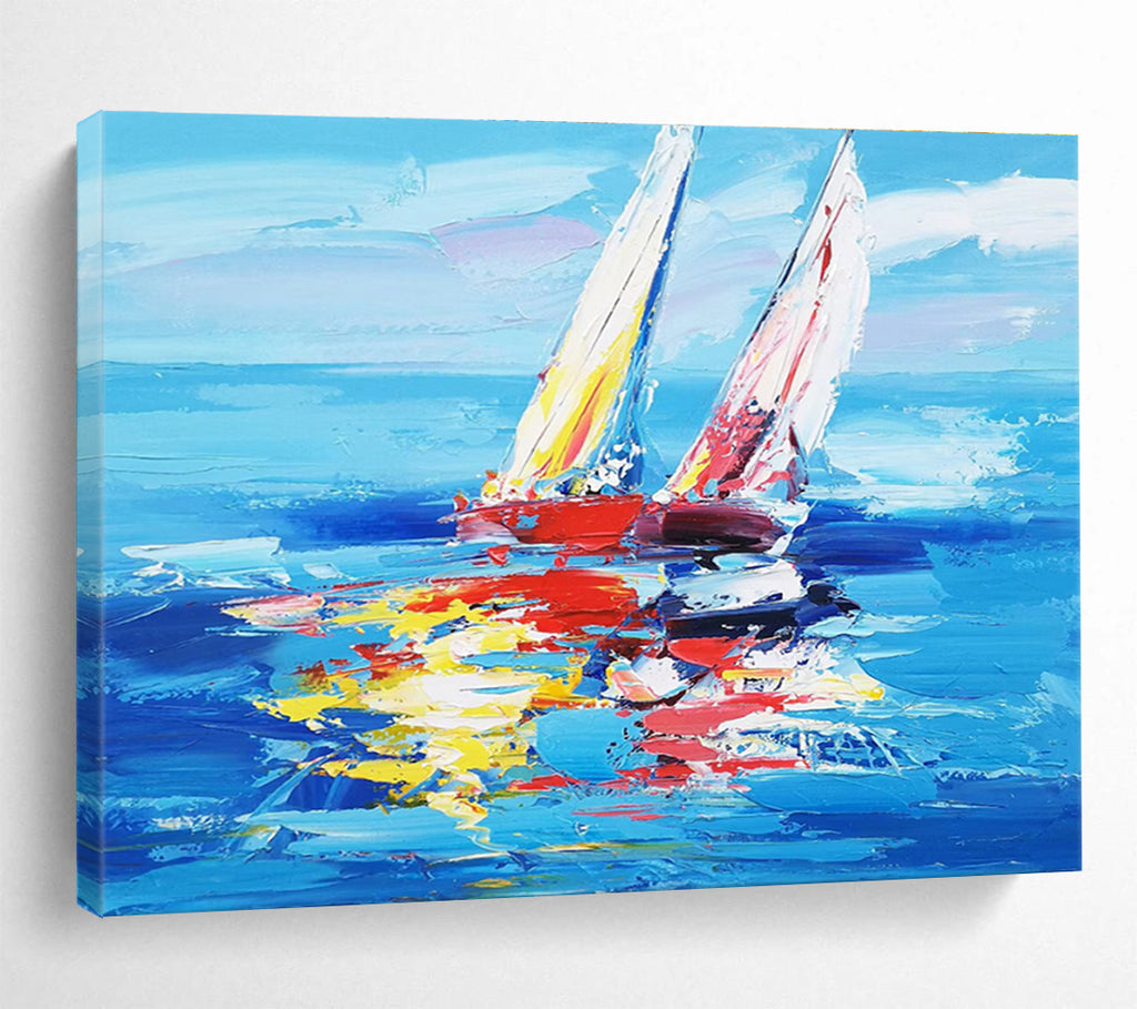 Colorful Sailboat Abstract Painting for Coastal Home Dining Rooms YHT268