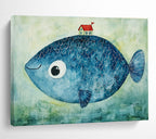 Blue Fish with a House  Whimsical Fantasy ABS069