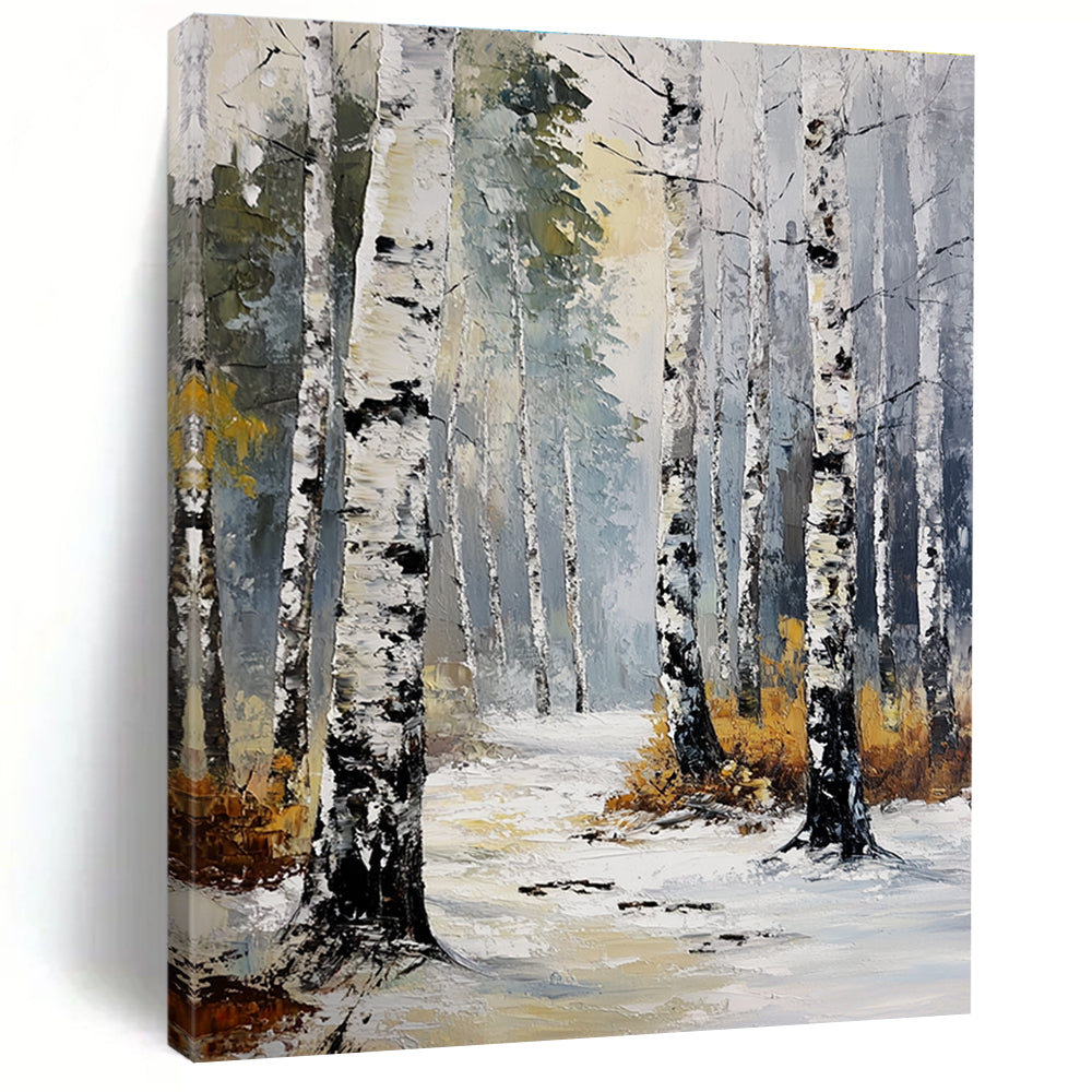 Winter Birch Forest Abstract Painting for Cozy Cabin Living Rooms GAB1310