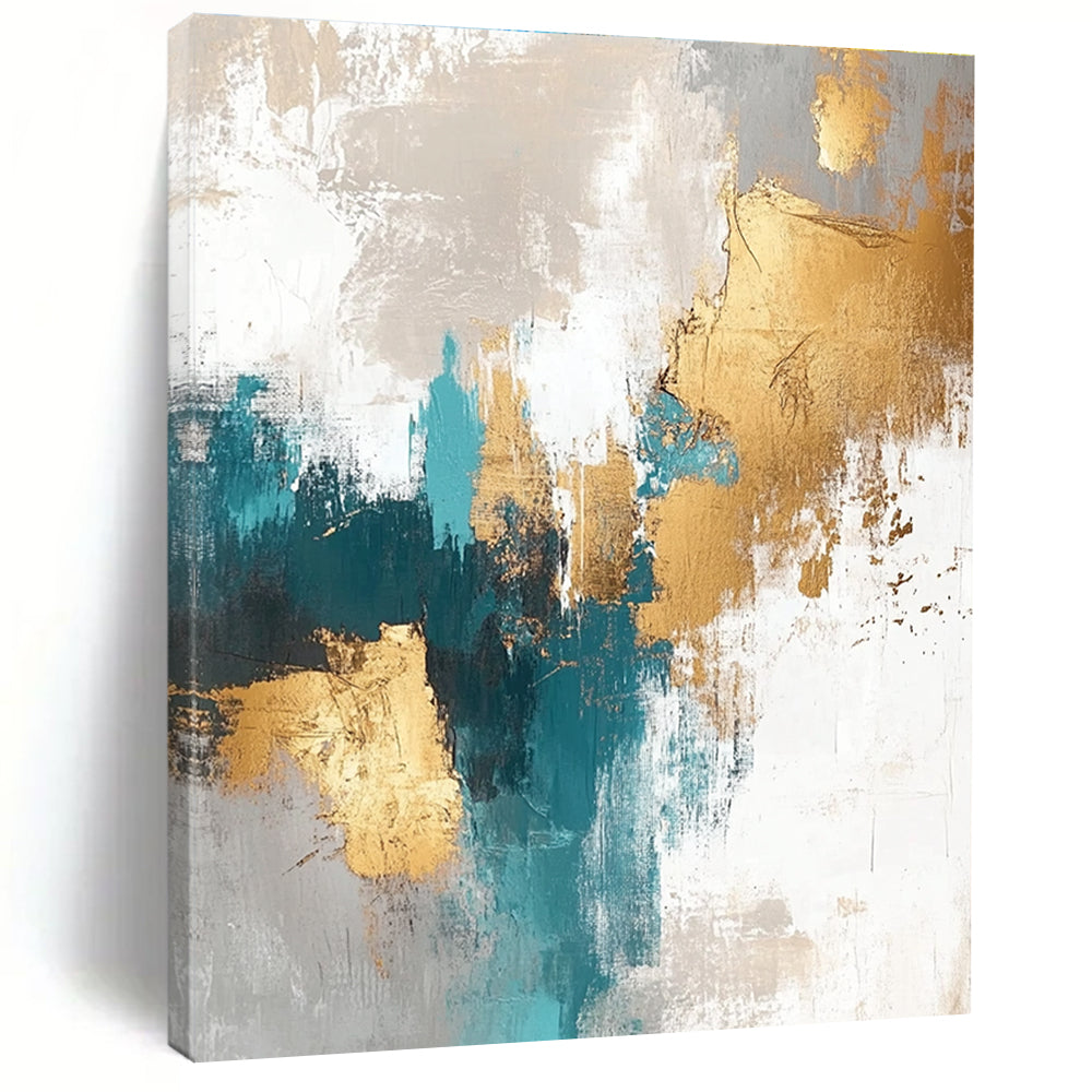 Teal - and - Gold Abstract Painting with Coastal Sophistication WINK328