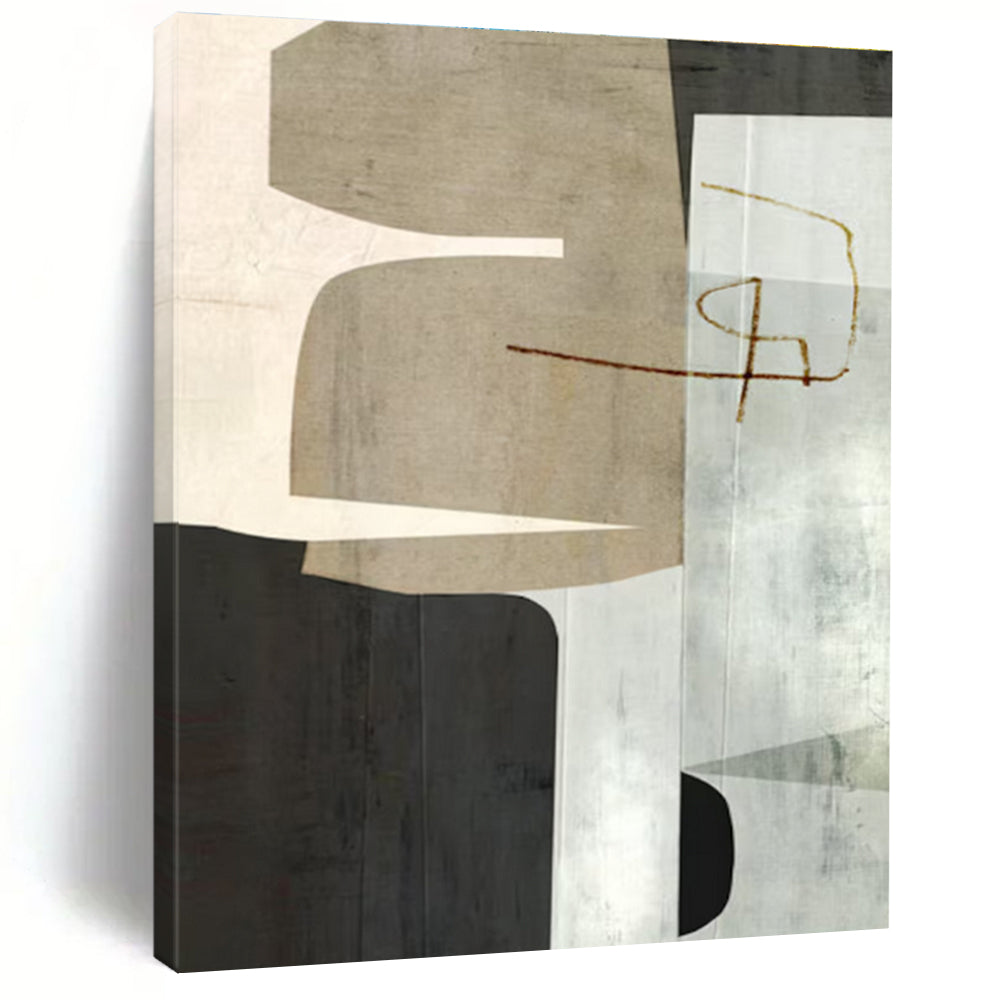 Neutral Geometric Collage Abstract Painting for Sophisticated Office Receptions HENG158