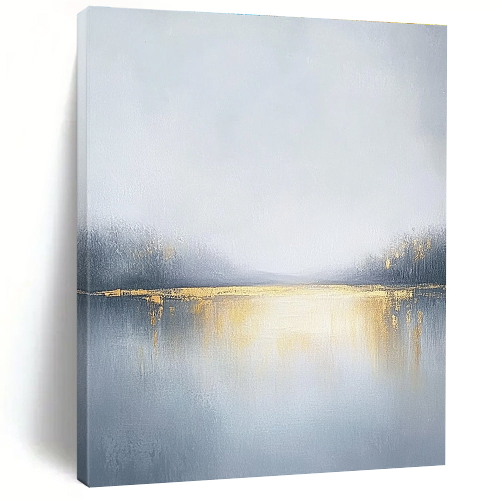 Misty Lake with Gold Abstract Painting for Elegant Retreats GAB0742