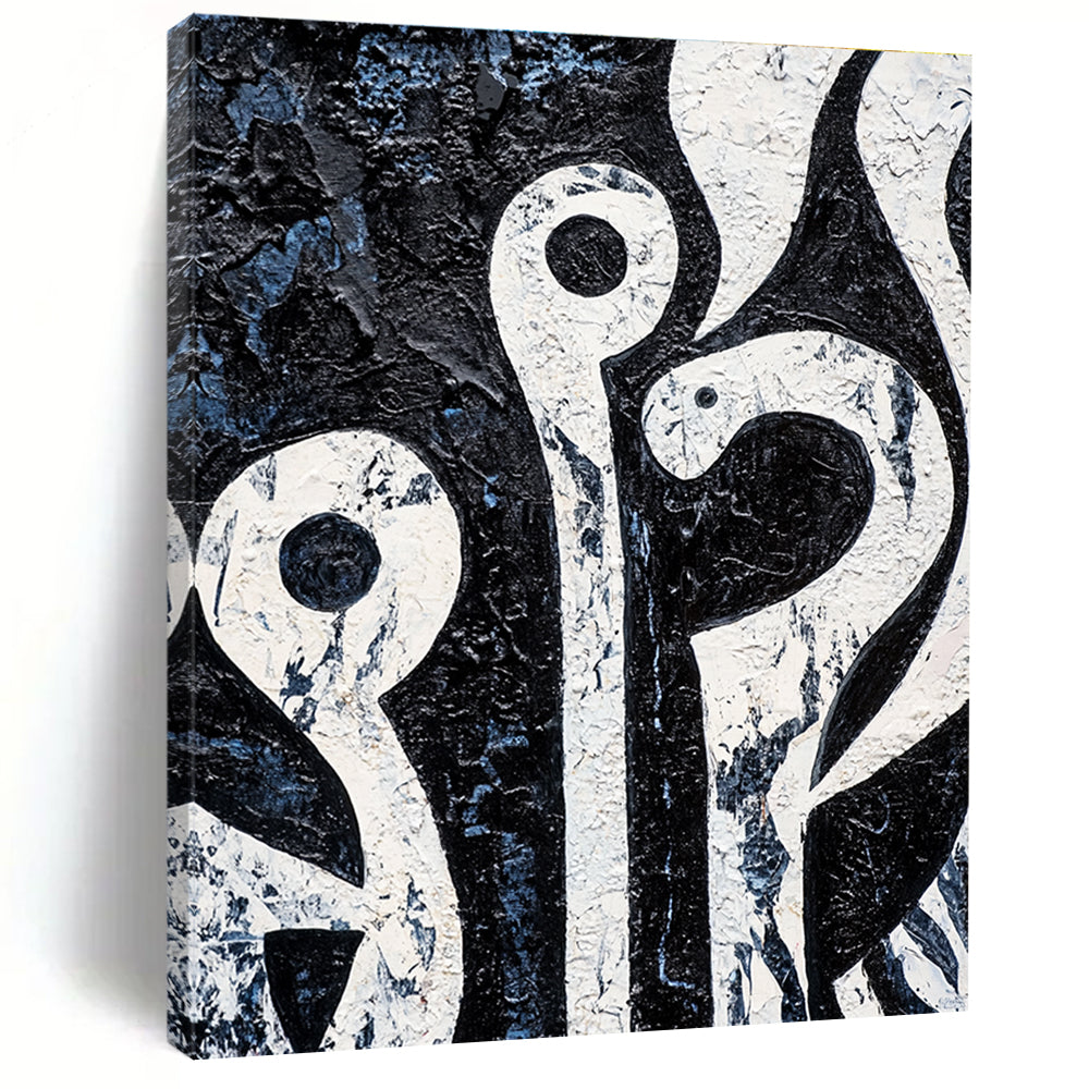 Black and White Organic Shapes Abstract Painting with Textured Surfaces GAB0056