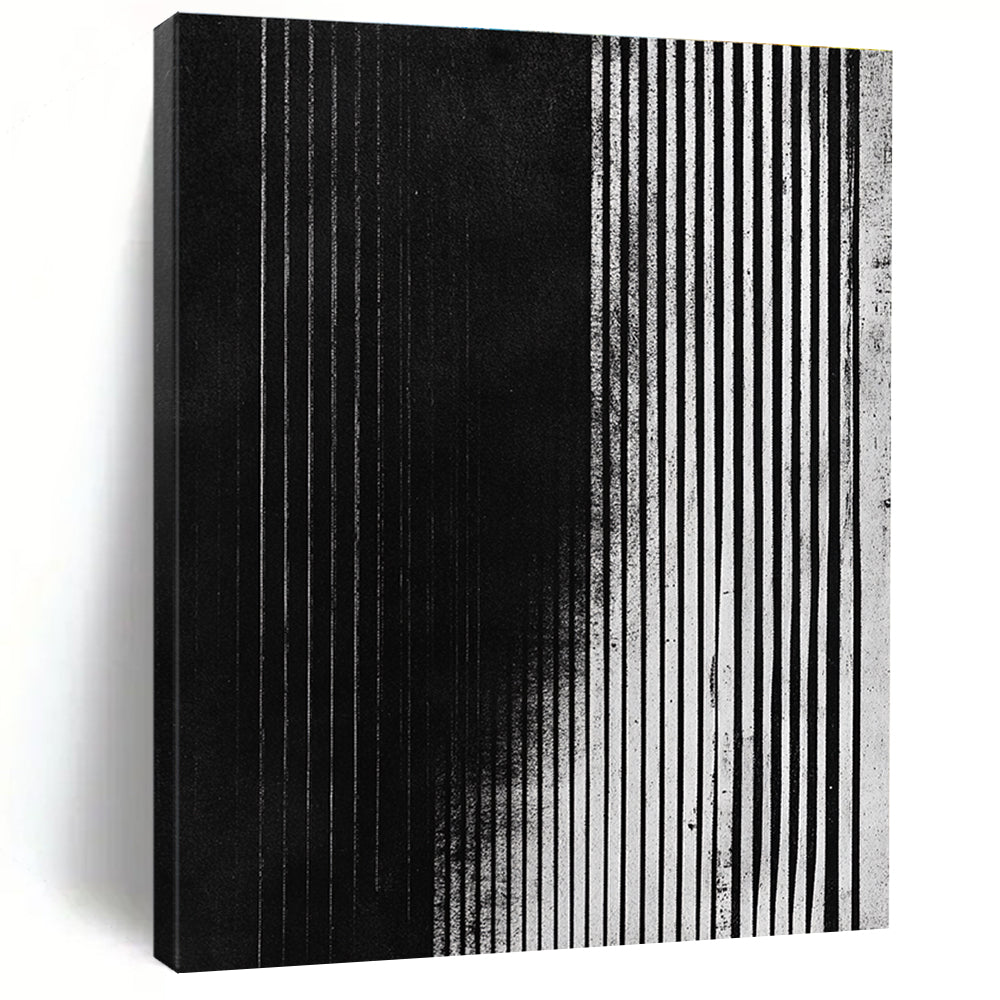 Vertical Black and White Stripes Abstract Painting with Structured Rhythm WINK013
