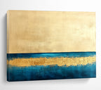 Minimalist Gold - Blue Seascape with Clean Lines Abstract Painting ABS314