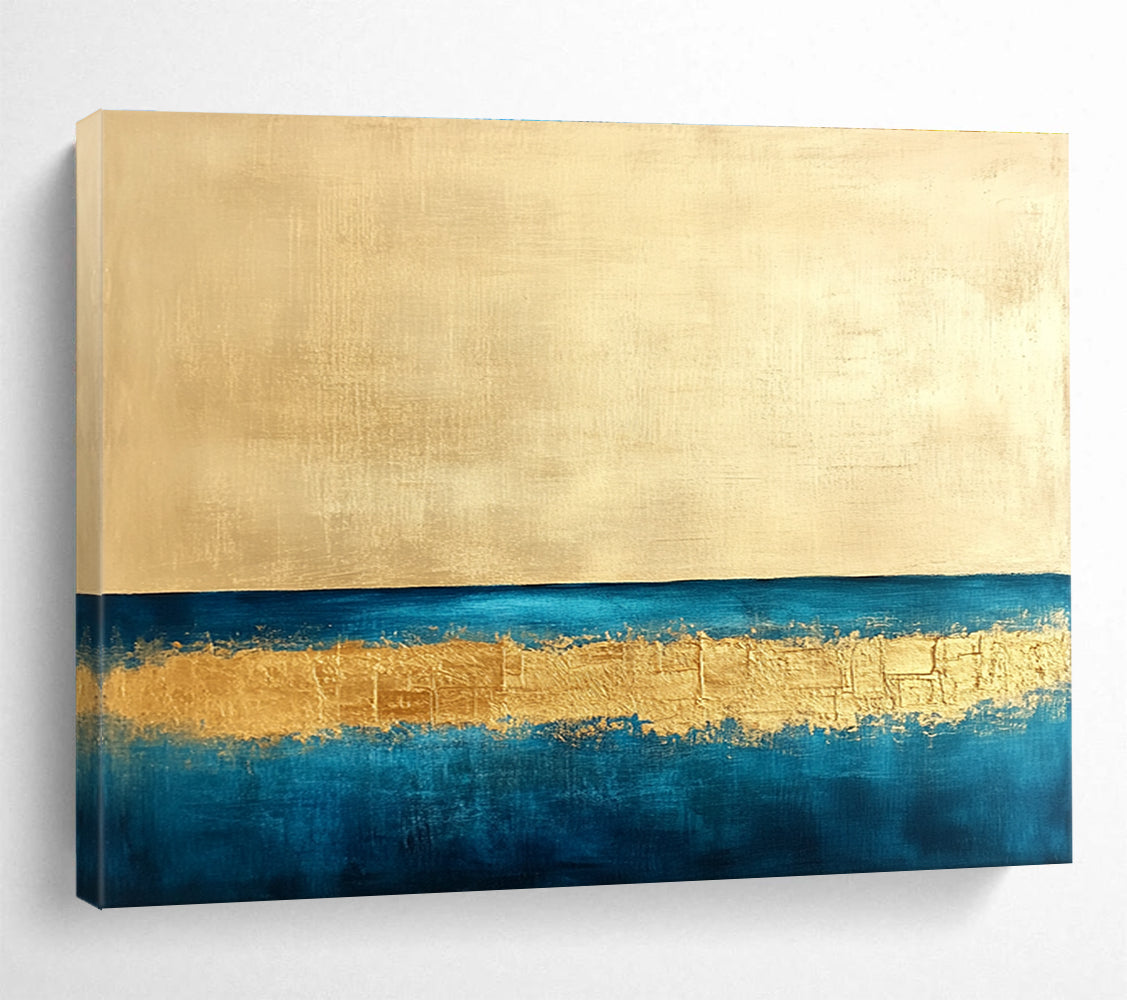 Minimalist Gold - Blue Seascape with Clean Lines Abstract Painting ABS314