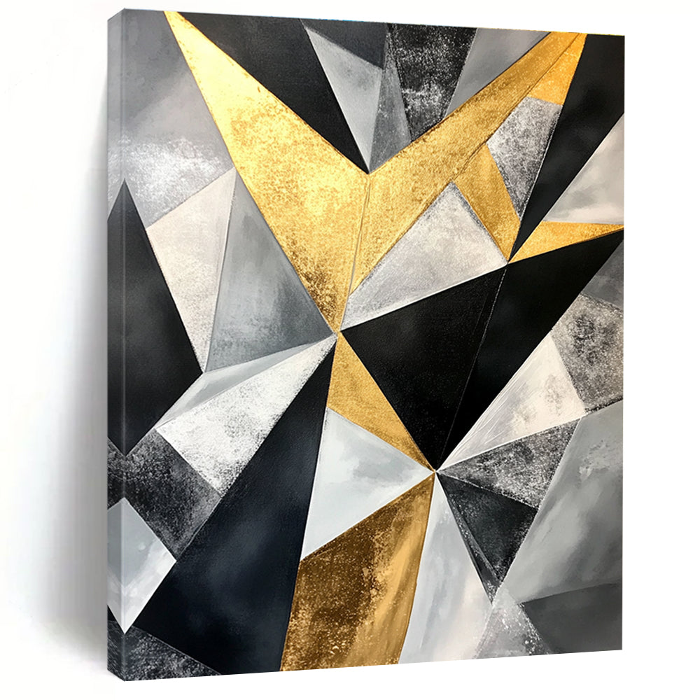 Geometric Gold - Silver Abstract Painting with Luxurious Symmetry WINK446