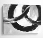 Intertwined Black Rings: Dynamic Movement in Monochrome Abstract Painting ABS175