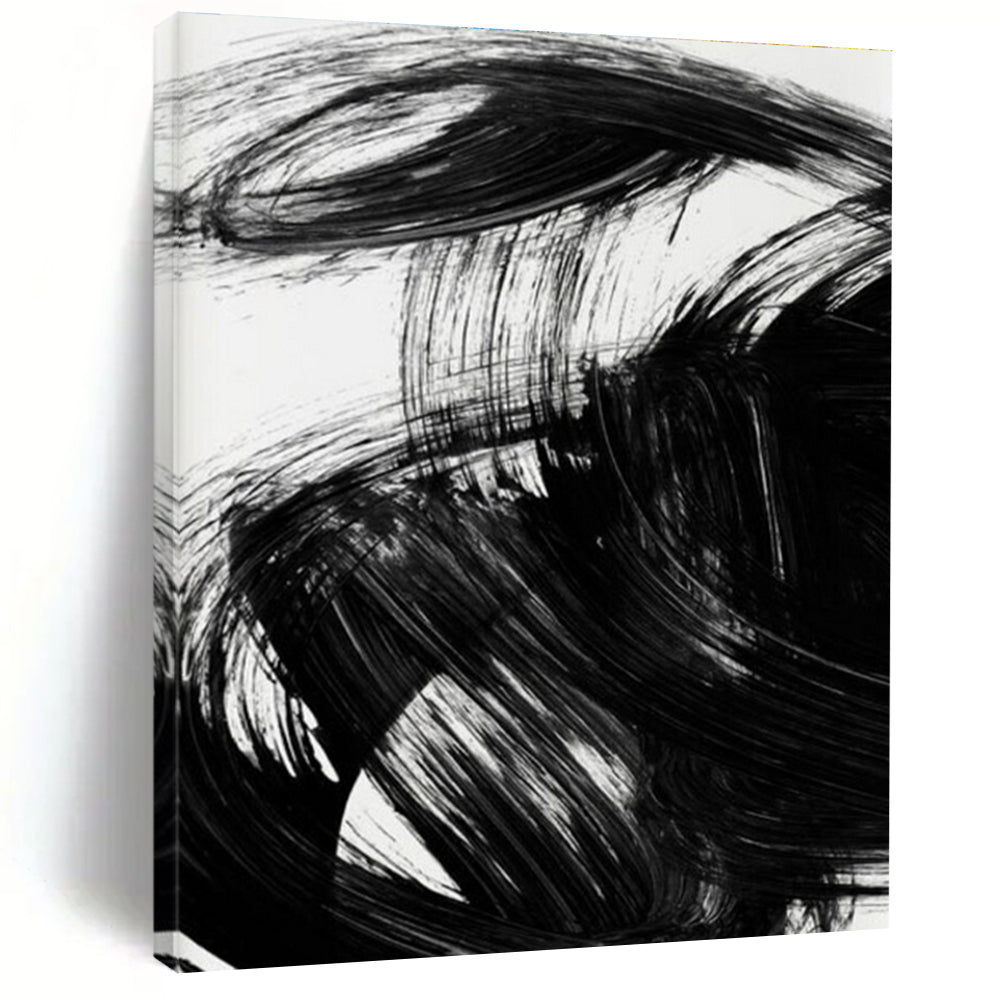 Bold Black Ink Abstract Painting for Zen - Inspired Meditation Spaces HENG195