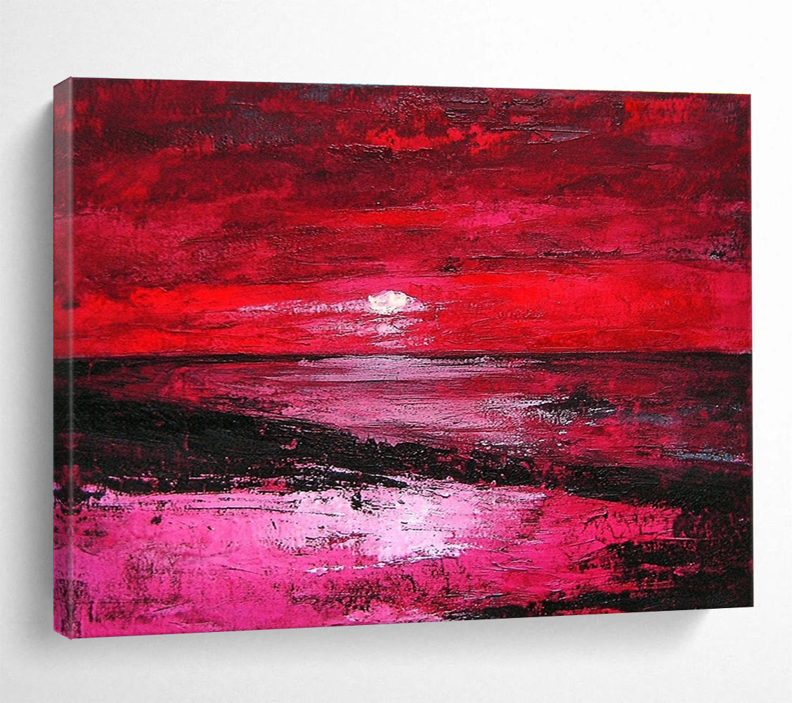 Red Sunset Abstract Landscape Painting with Dramatic Ambiance ABS432