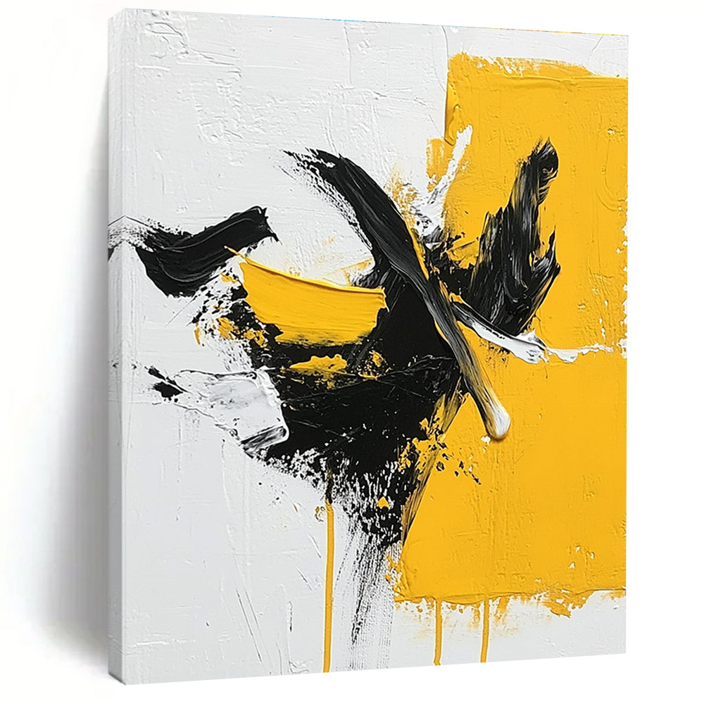 Bold Yellow and Black Abstract Painting for Modern - Styled Offices GAB1014