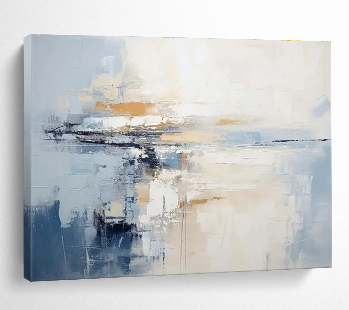 Blue - White Abstract Horizon Painting for Minimalist Spaces YHT089