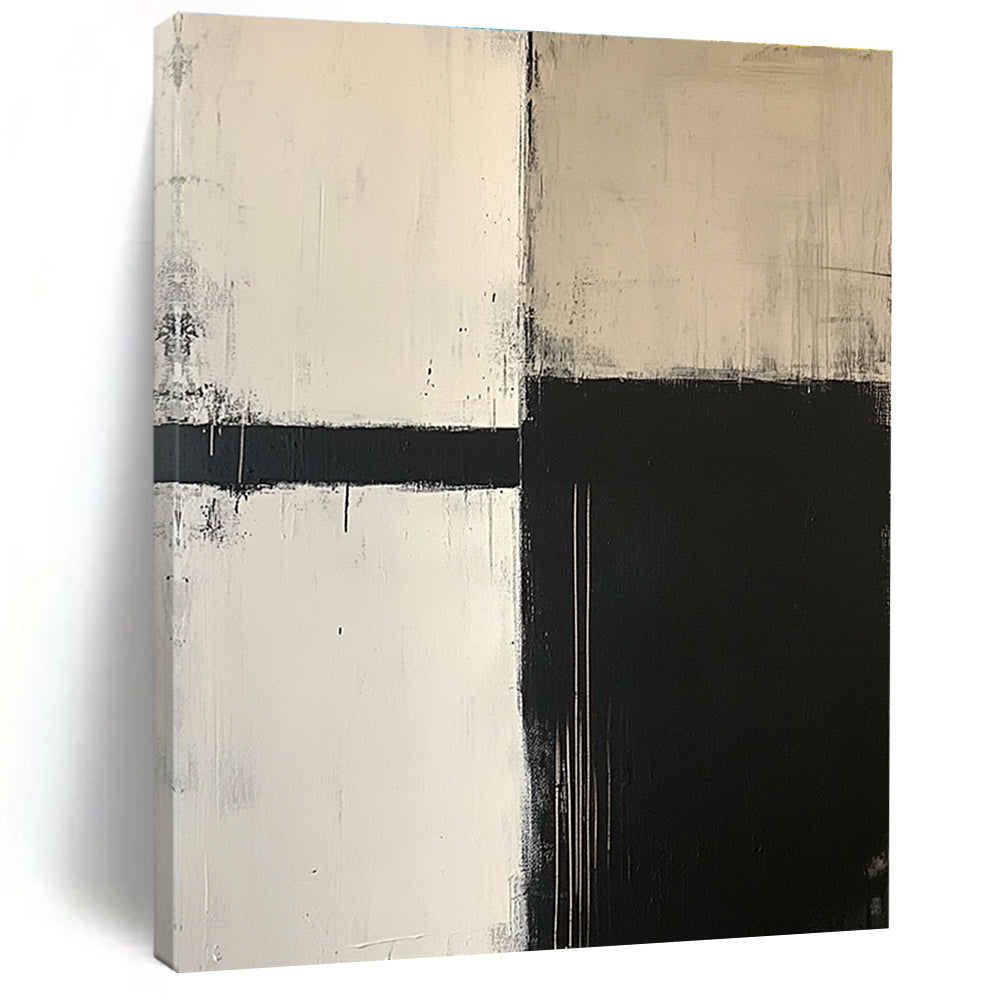 Black White Geometric Abstract Painting with Minimalist Design WINK650