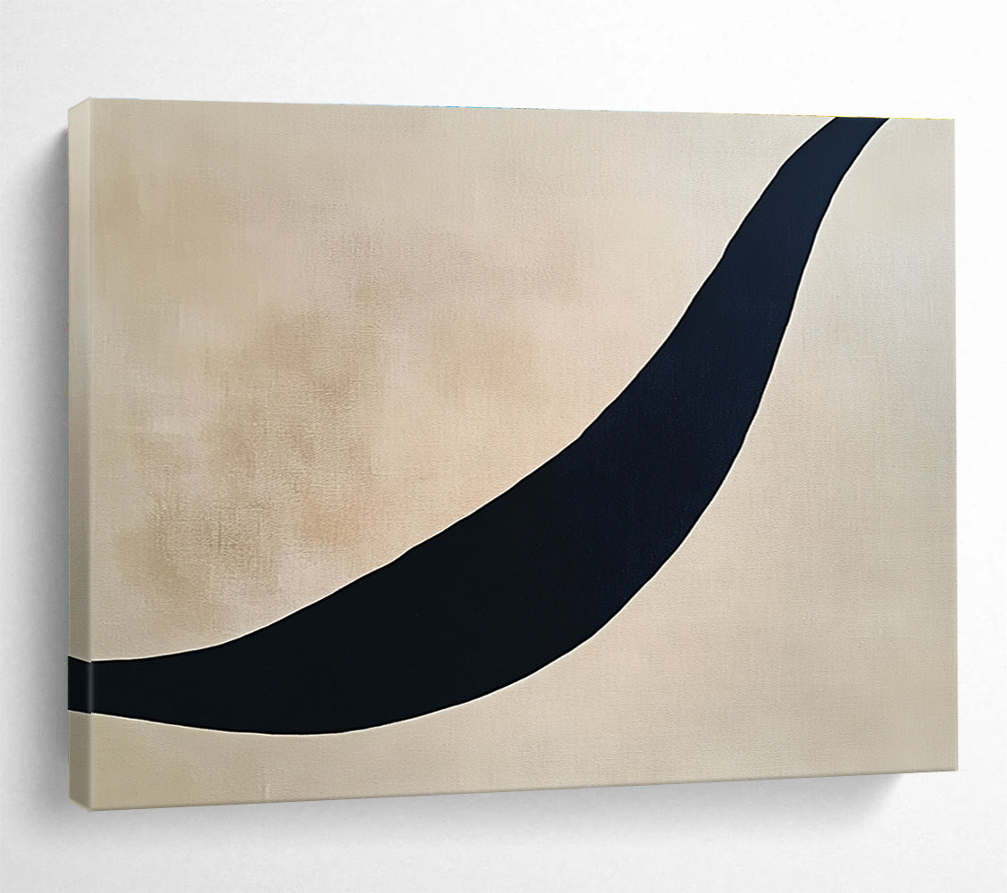 Curved Black Line on Beige Abstract Painting ABS584