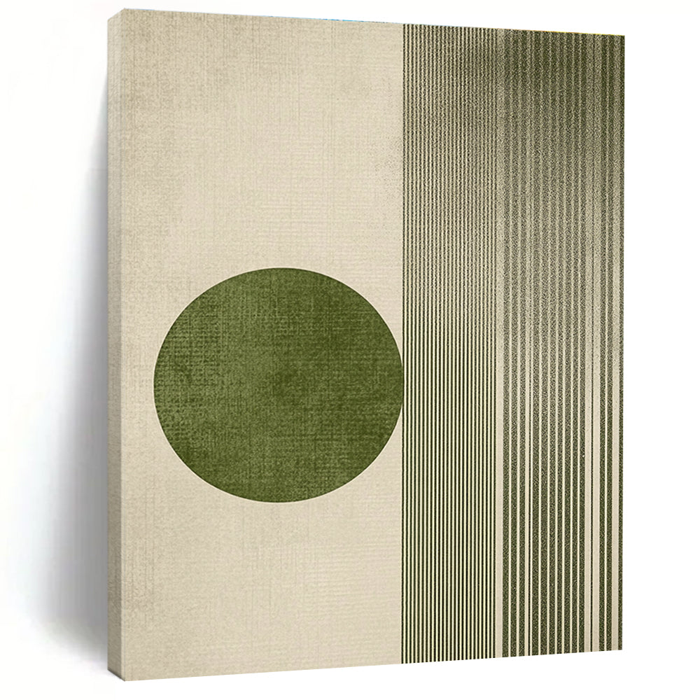 Green Circle and Lines Abstract Painting for Modern Minimalist Interiors GAB1370