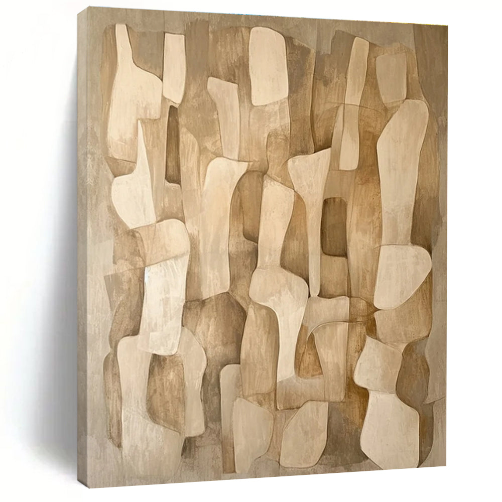 Beige Abstract Shapes Abstract Painting for Minimalist Living Rooms HENG021