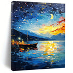 Moonlit Lake with Boat Enchanting Landscape Abstract Painting GAB0283