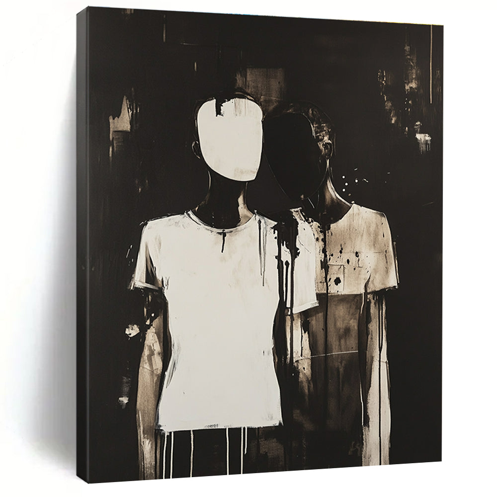 Monochrome Figures Raw Abstract Painting for Expressive Interiors GAB1496