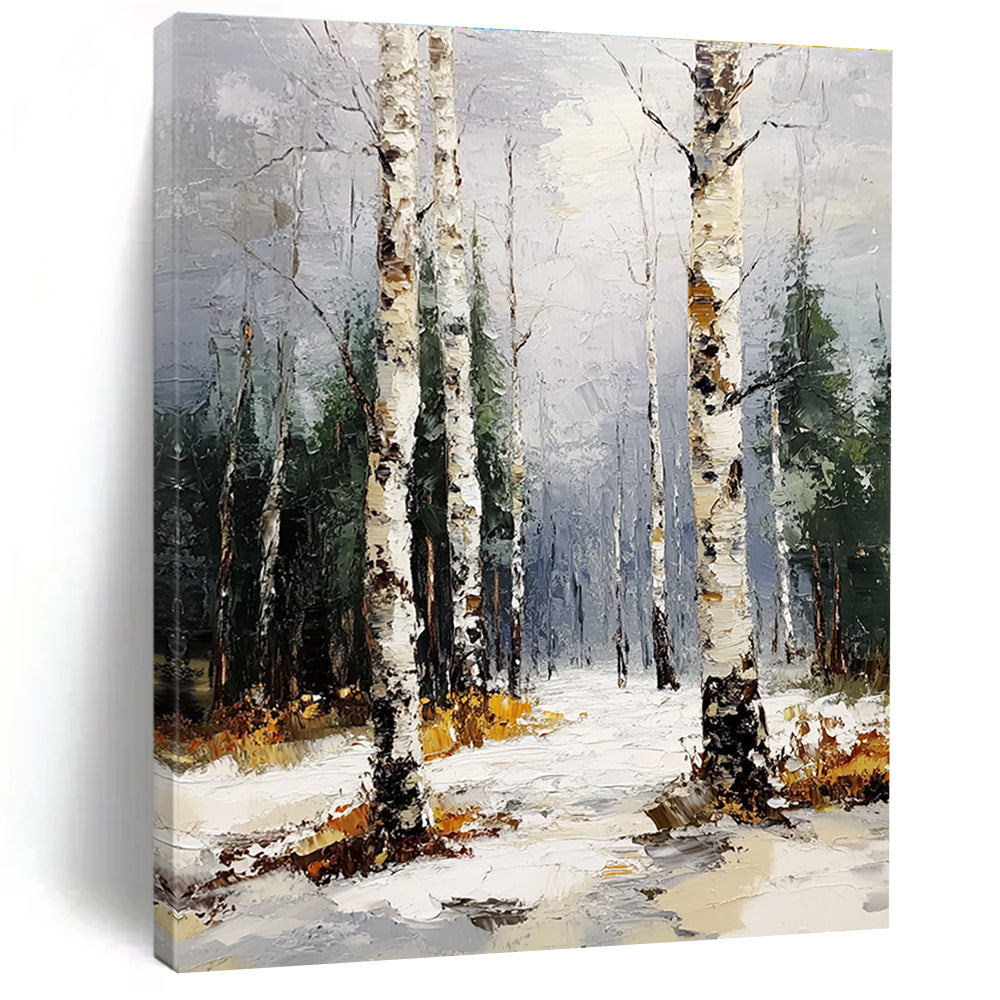 Winter Birch Forest Serene Abstract Painting for Calm Interiors GAB1423