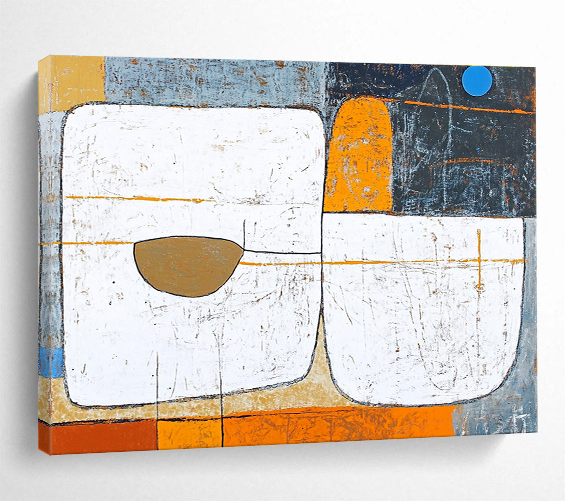 Rustic Geometric Abstract Painting with Earthy Textured Surfaces ABS534