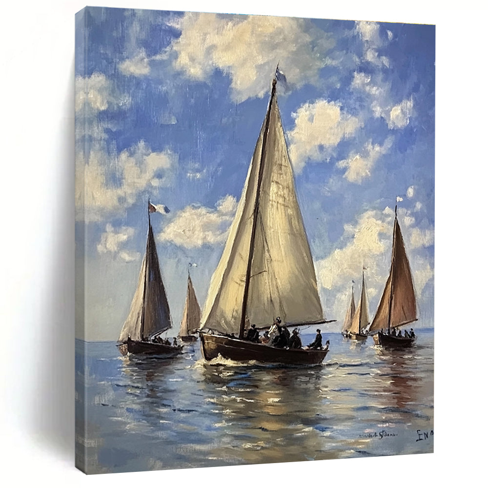 Sailing Boats on the Sea Classic Maritime Abstract Painting GAB0284