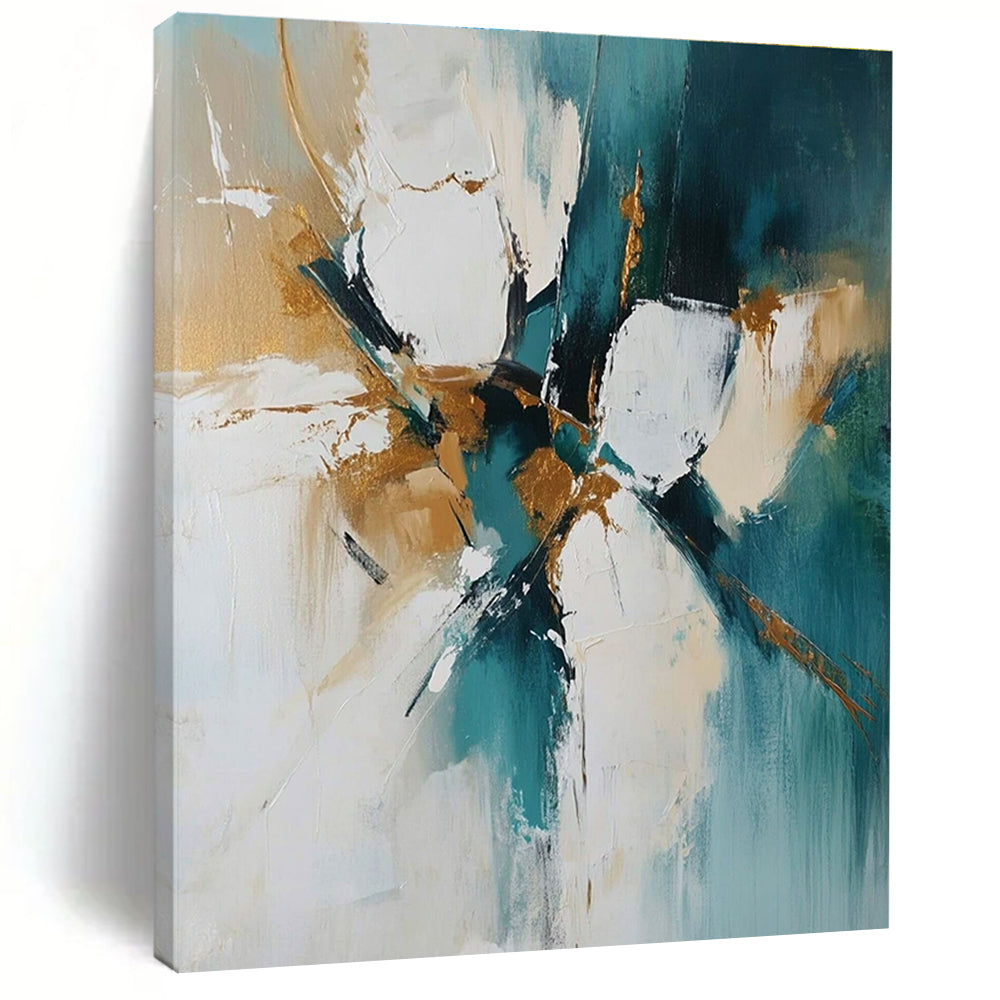 Teal Gold Abstract Composition Painting with Opulent Accents WINK682