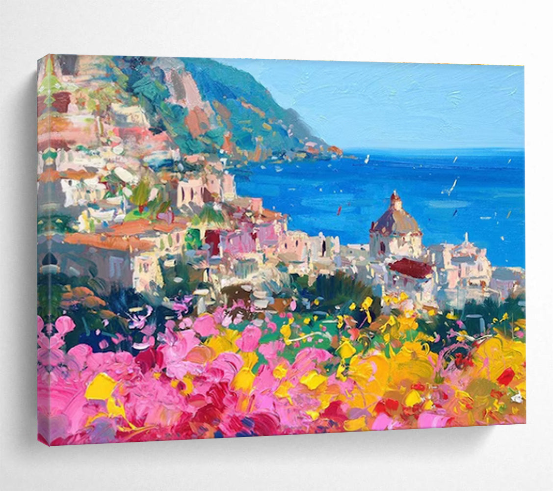 Coastal Town Abstract Painting for Mediterranean - Style Resorts YHT473