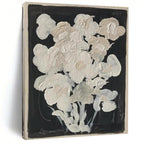 White Flowers on Black Abstract Painting for Elegant Dining Rooms HENG140