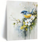 Delicate Bird and Flowers Abstract Painting with Watercolor Whimsy GAB0017
