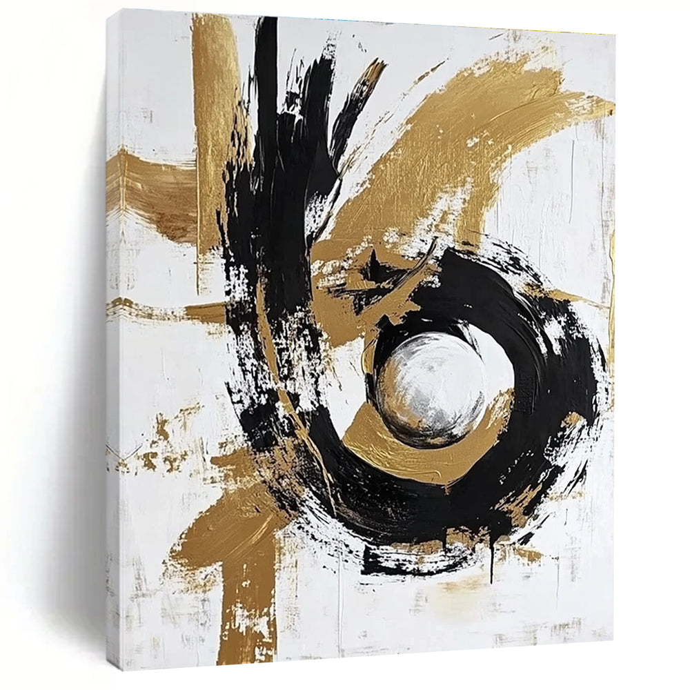 Black Gold Silver Abstract Painting with Metallic Swirls WINK655