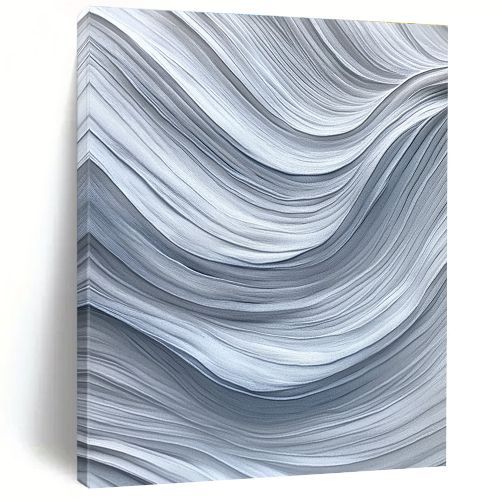Gray and White Waves Abstract Painting with Monochromatic Flow WINK075