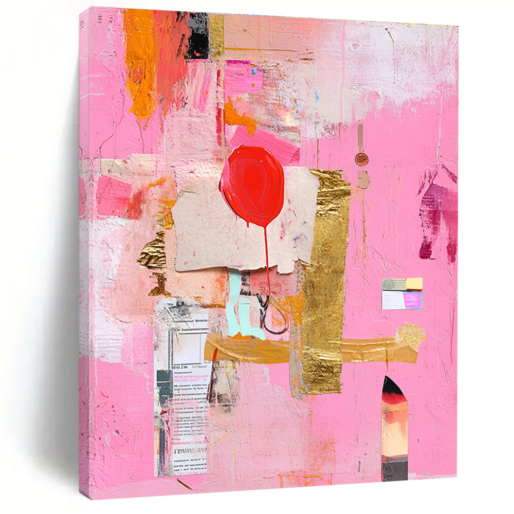 Pink Collage Abstract Painting for Bohemian - Inspired Cafes GAB1202