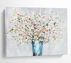 White Flower Vase Abstract Painting for Elegant Living Spaces YHT220